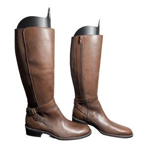 Ana Tall Brown Leather Upper Side Buckle Detail Riding Boots Size 8.5